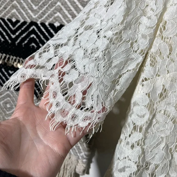 Jenny yoo cream lace cropped bottom back sheer top - Picture 3 of 7